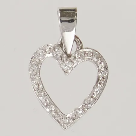 Hänge ""hjärta" diamanter 14x ca 0,01ct, 14mm, vitguld 18K 1,0g.