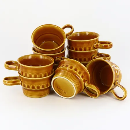 10 koppar höjd: 4,5cm Ø7cm, Stavangerflint, glaserad, från Norge - 1970tal Skickas med paket.