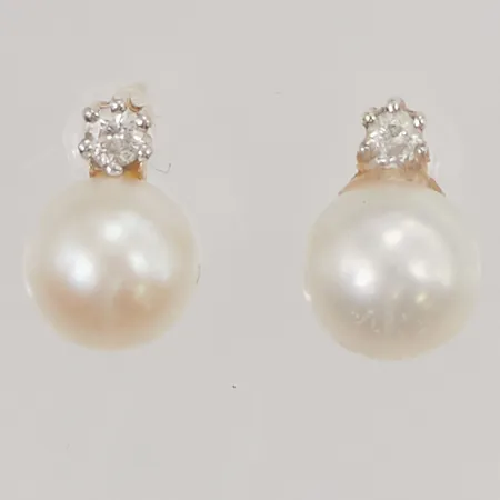 Ett par örhängen 9x6mm, pärlor, vita stenar, 18K 1,5g.