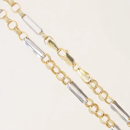Kedja, längd 51cm, bredd 3,9-4,9mm, tvåfärgad, 14K Vikt: 14 g