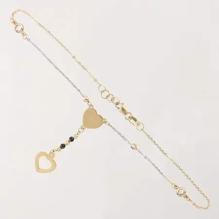 Vristlänk Ankar med integrerad berlock, längd 25,5-26,5cm, bredd 1-10mm, vita samt svarta fasetterade stenar, längd på berlock 42mm, trefärgad, ostämplad, 18K Vikt: 3,4 g