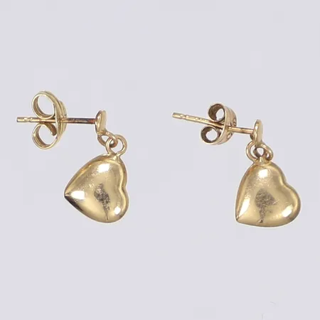 Ett par örhängen hjärtan, 13x6mm, omaka snurrebussar ena 14K, örhängen 18K Vikt: 0,7 g
