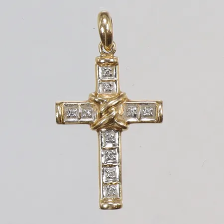 Hänge Kors med diamanter 10xca0,01ct 11x30mm inklusive hängögla GFAB 18K Vikt: 1,6 g
