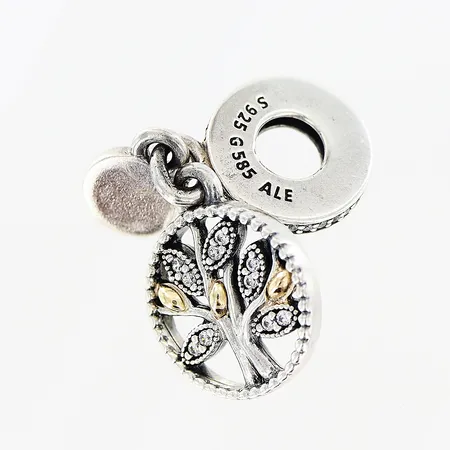 Hänge Pandora 27x13mm, family, vita stenar, förgyllda detaljer, ALE, silver 925/1000. Vikt: 3,2 g