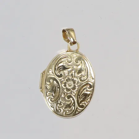 Medaljong, mönstrad 14x22mm inklusive hängögla, insida med plats för foton, plastdetaljer 18K Vikt: 1,7 g