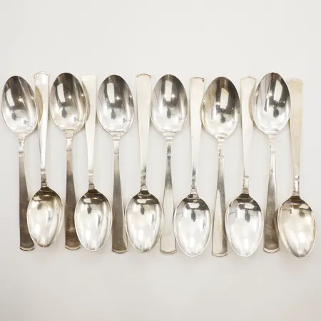 Tolv matskedar Rosenholm, längd ca 18cm, GAB, år 1951, 830/1000 silver Vikt: 483,2 g