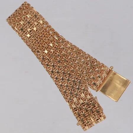 Armband X-länk med stav, längd 17cm, bredd 16mm, år 1963, 18K Vikt: 36,6 g