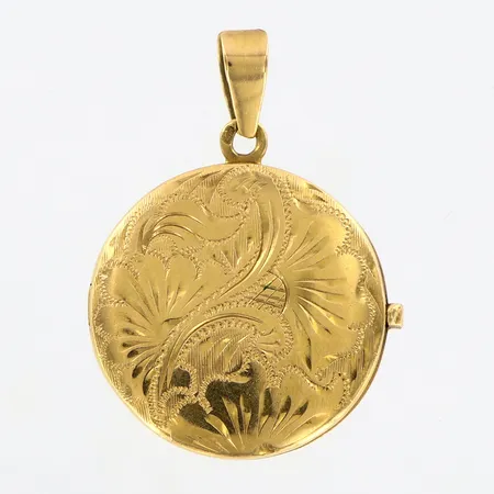 Medaljong/fotogömma Ø21mm, mindre bucklor på baksida, 18K  Vikt: 4,1 g