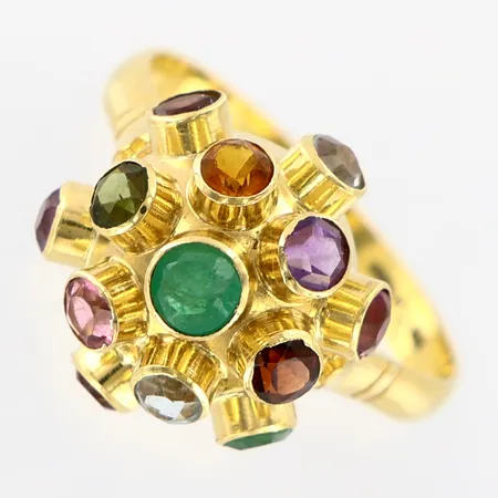 Ring med färgade stenar, stl 16, Ø14mm, 18K Vikt: 2,4 g