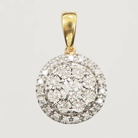 Hänge med diamanter ca 1 x 0,02ct + 27 x ca 0,0025-0,005ct, Ø 9,6mm, Guldfynd, 18K Vikt: 1,1 g