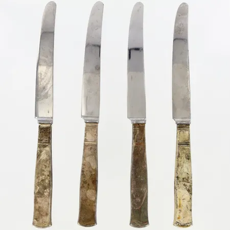 4 bordsknivar Rosenholm, 19,5cm, rostfritt stål i blad, Silver 830/1000 Vikt: 223,5 g
