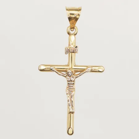 Hänge Krucifix, ca 50mm, inklusive ögla, bredd 26mm, 14K Vikt: 2,6 g