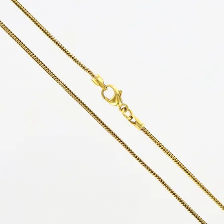 Kedja, ca  44,5cm, bredd ca 1,5mm, skevheter, 14K Vikt: 4 g