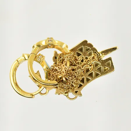 Diverse defekt guld med stenar, 21K. Vikt: 7,8 g