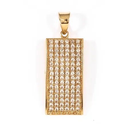 Hänge i 14K guld med vita stenar. Det är 29 mm långt inkl. ögla och väger 2,3g.