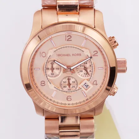 Herrur Michael Kors, kronograf, roséfärgad stål, quartz, Ø40mm, refnr: MK-8096, snr: 251111S, roséfärgad stålband, ca 22cm, fint skick, plasten kvar, inga tillbehör