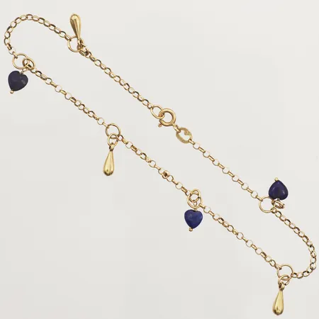 Vristlänk med droppar och stenar, ca 27cm, bredd 2mm, 18K Vikt: 5,2 g