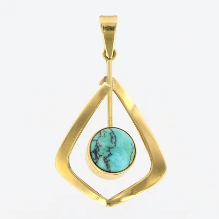 Hänge med turkos sten, ca 38mm, defekt, 14K Vikt: 2,6 g