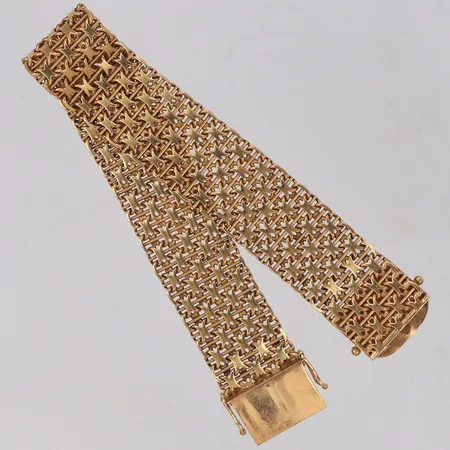Armband X-länk med stav, längd 19cm, bredd 18mm, år 1967, 18K Vikt: 36,6 g