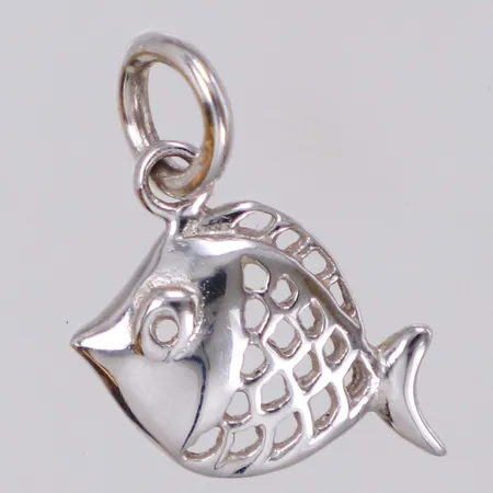 Hänge fisk, längd 15,5mm inklusive ögla, bredd 13mm, vitguld, 18K Vikt: 1 g