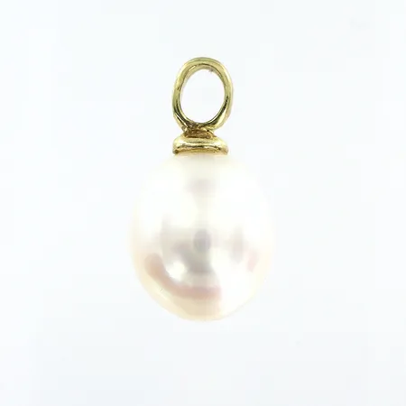 Hänge, odlad sötvattenspärla 11x9mm, längd 17mm, 14K. Bruttovikt: 1,7gram  Vikt: 1,7 g