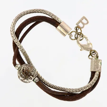 Armband By Billgren i läder samt vitmetall, 19cm