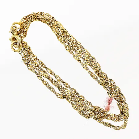 Kedja, Singapore, 45,5cm, bredd 0,5mm, defekter, lagad med tråd, 21K. Vikt: 2,3 g