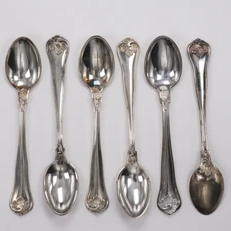 6 kaffeskedar modell Sachsisk, 12cm, Markström, 830/1000 silver  Vikt: 93,1 g