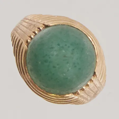 Ring Ø15, bredd:13mm, grön sten, 18K 4,3g.