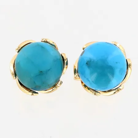 Ett par örhängen med turkosa stenar, Ø6mm, 14K Vikt: 1,8 g