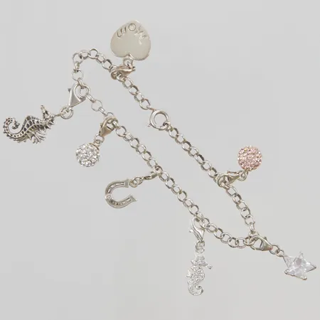 Armband 17cm, avtagbara berlocker, 925/1000 Silver 13,0g.