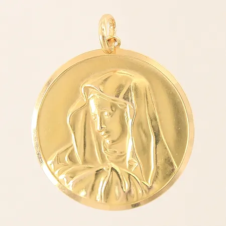 Hänge Madonna, 40x34mm, ostämplad, något repig, 18K Vikt: 14 g