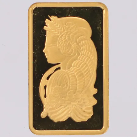 Guldtacka, PAMP suisse, serie-nr C643233, bruten plombering, 24K Vikt: 2,5 g