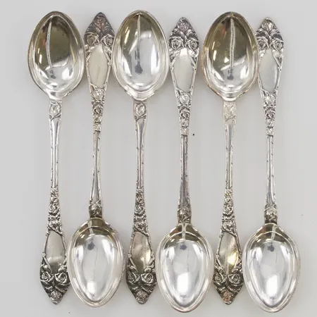 6 Kaffeskedar, 11,5cm, 830/1000 Silver 59,5g.