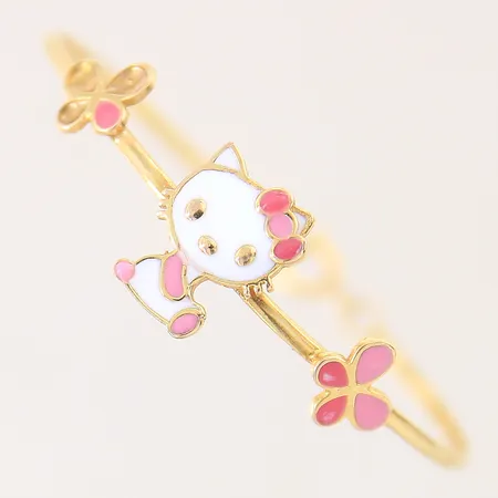 Barnarmring Hello Kitty med emaljdetaljer, Ø42mm, bredd 1,4-12,3mm, emalj saknas, ostämplat, 18K Vikt: 3,9 g