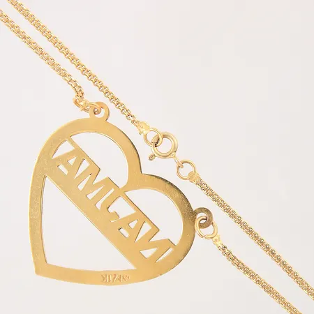 Collier med integrerat hänge, namn, hjärta, längd: 43cm, bredd: 1,8-35mm, bucklig kedja, ena öglan defekt, 21K Vikt: 7,4 g