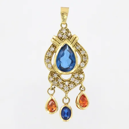 Hänge med vita och färgade stenar, ca 57mm, 18K Vikt: 11,1 g