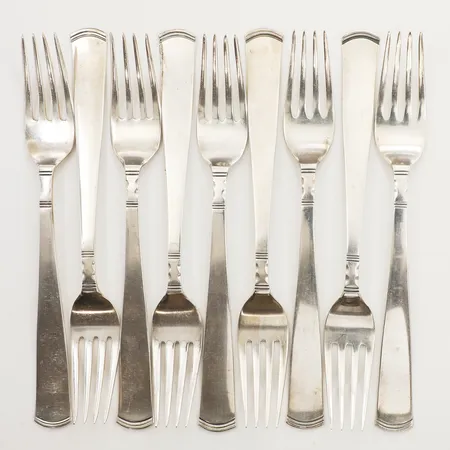 Nio gafflar Rosenholm, längd ca 17,5cm, GAB, år1979, 830/1000 silver Vikt: 323,9 g