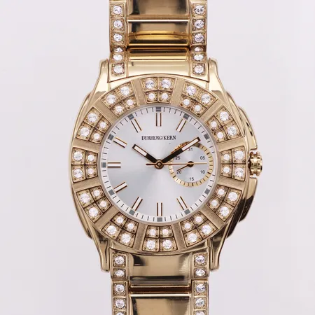 Armbandsur Dyrberg/Kern, gulfärgad stål, vita stenar, quartz, Ø43mm, gulfärgad stålband, ca 17cm, fint skick, inga tillbehör