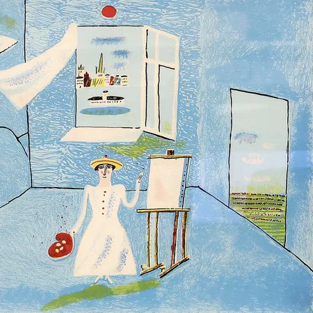 Tavla Madeleine Pyk, litografi 115/250, ram 53x46, skav på ramen, gulnat blad. Skickas med postpaket.