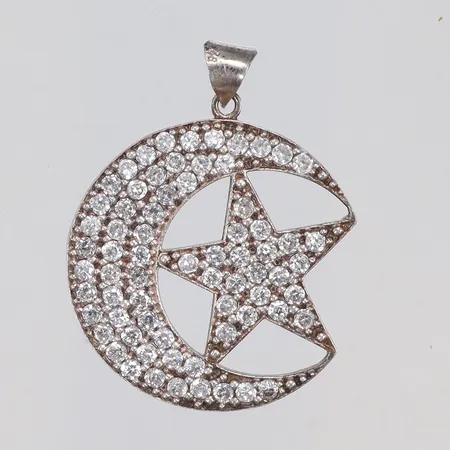 Hänge halvmåne och stjärna med vita stenar 35x44mm silver 925/1000 Vikt: 12,2 g