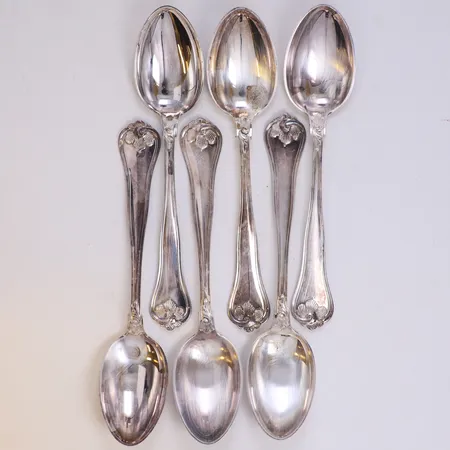 6 Matskedar, längd 18cm, modell sachsisk, 830/1000 silver Vikt: 248,9 g