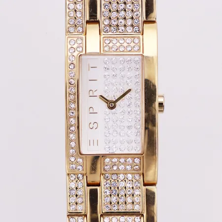 Damur Esprit, gulfärgat stål, vita stenar, quartz, 20 x 30mm, snr: 805-ALL, gulfärgat stålband, ca 17cm, fint skick, inga tillbehör