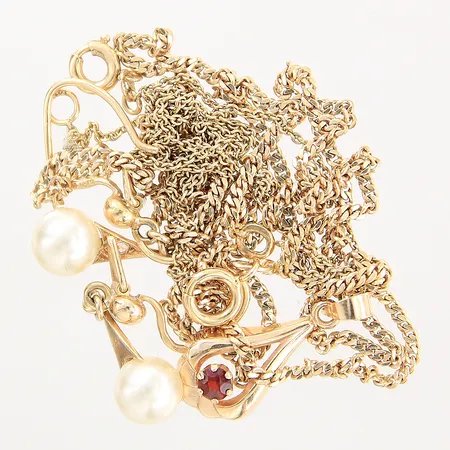 Diverse guldsmycken, sten, imiterade pärlor, ojämnheter, trassligt, 18K Vikt: 10,8 g