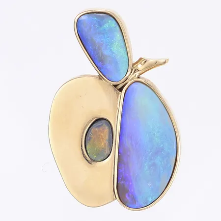 Hänge med skimrande sten troligen opaler, 40x25mm, polska stämplar, 14K Bruttovikt: 10,9g Vikt: 10,9 g