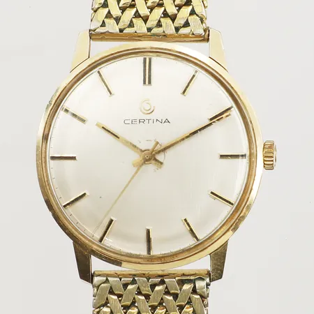 Armbandsur Certina, 14K, Ø34mm, manuell, repigt plexiglas, armband i guldfärgad metall med färgbortfall, inga övriga tillbehör