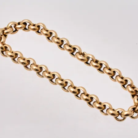 Armband i 18K guld, 20cm, Ärtlänk, bredd 7mm, integrerat lås, ihålig, bucklor finns, vikt 10,72g.