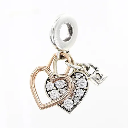 Berlock Pandora, hjärta med text: Together Always, vita stenar, förgylld detalj, 24x11mm, ALE silver 925/1000. Vikt: 3,6 g