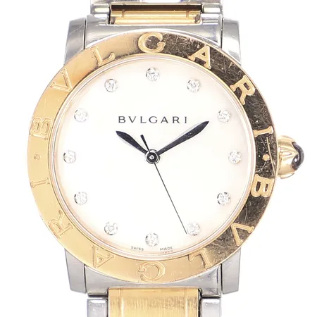 Damur Bulgari Bulgari, Ø33mm, automatisk, ring i 18K roséguld, boett stål, urtavla pärlemor, diamantindex, ref BBLP33SG, serienummer PO3446, armband stål längd ca 13cm, viklås, repor på boett samt länk, inga tillbehör Vikt: 0 g