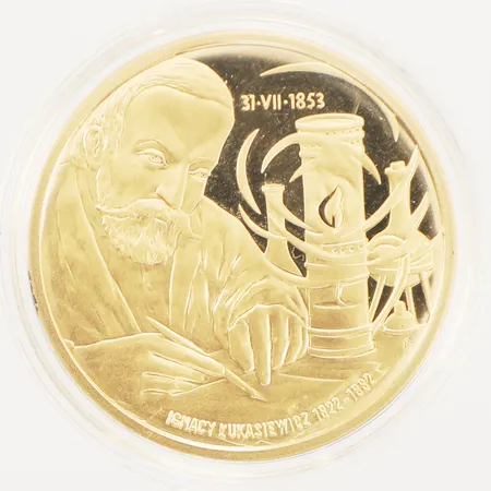 Mynt, Polen 200 zlotych, Ignacy Lukasiewicz 1822-1882, 27mm, 21,6K, i ask Vikt: 15,6 g